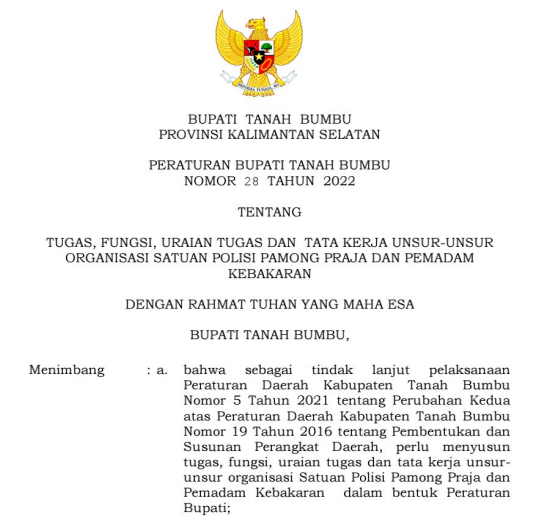 TUGAS POKOK DAN FUNGSI SATPOL PP DAN DAMKAR  KAB. TANAH BUMBU